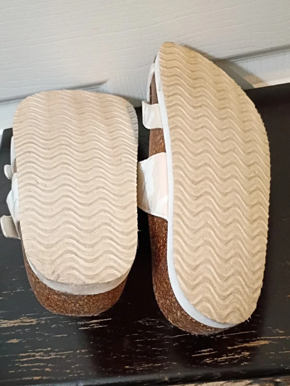 Time And Tru White Camo Strappy Cork Footbed Sandals